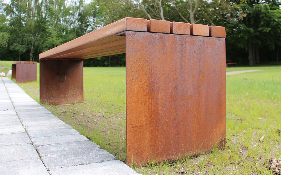 LINN bank cortenstaal & hout zonder rugleuning