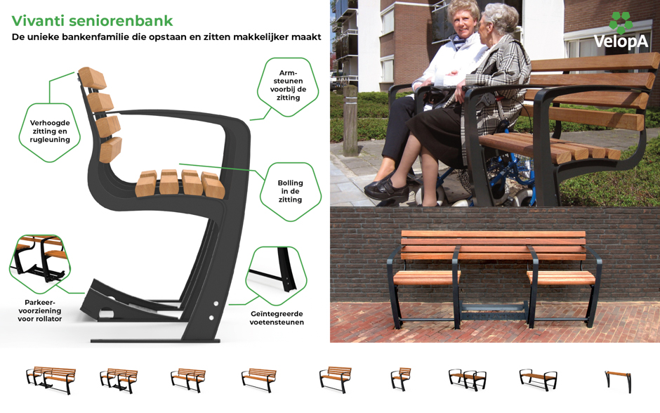 Vivanti ouderenbank hout met rugleuning 3-zits