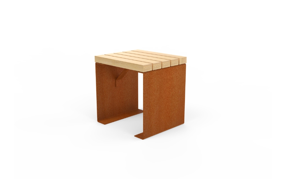 LINN kruk/bijzettafel cortenstaal & hout