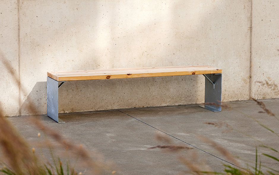 LINN bank staal & hout zonder rugleuning