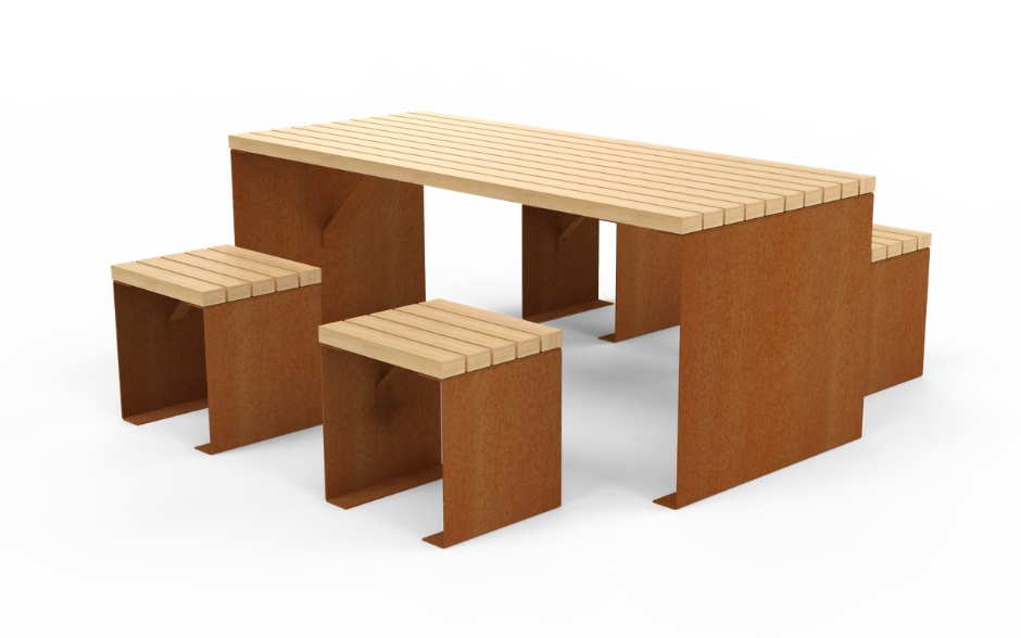 LINN picknickset cortenstaal & hout