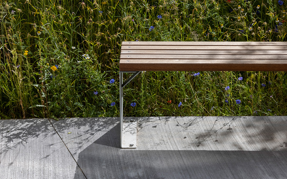 LINN bank staal & hout zonder rugleuning