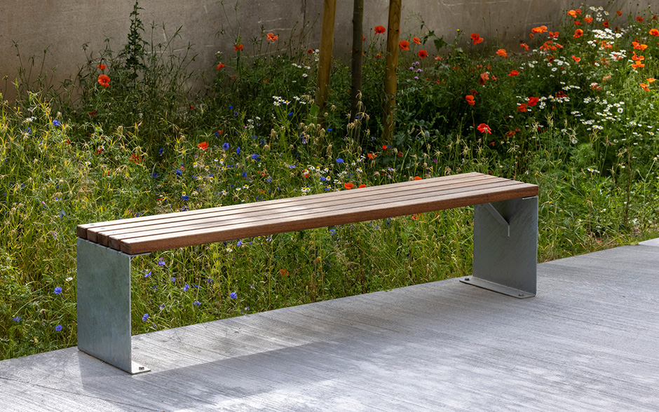 LINN bank staal & hout zonder rugleuning